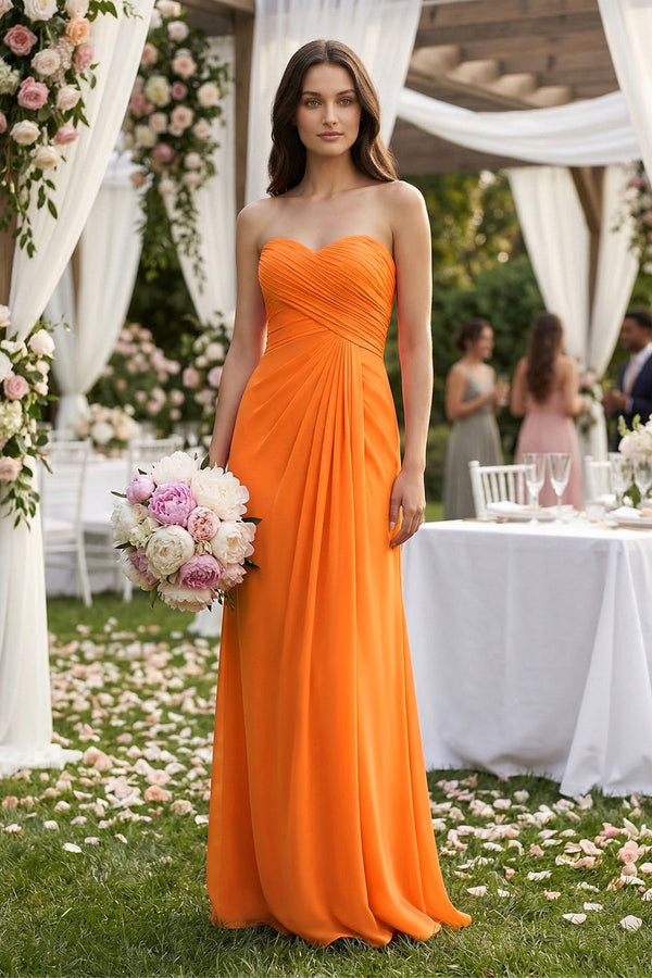 Sweetheart Chiffon Pleated Sheath Bridesmaid Dress in Cinnamon - KissProm Bridesmaid Dresses
