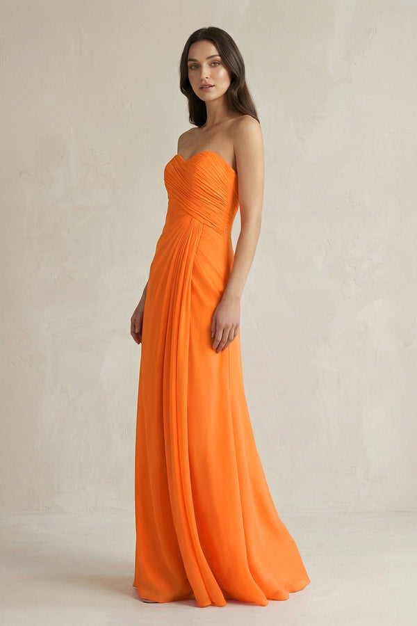 Sweetheart Chiffon Pleated Sheath Bridesmaid Dress in Cinnamon - KissProm Bridesmaid Dresses