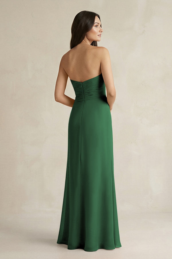 Sweetheart Chiffon Pleated Sheath Bridesmaid Dress in Dark Green - KissProm Bridesmaid Dresses