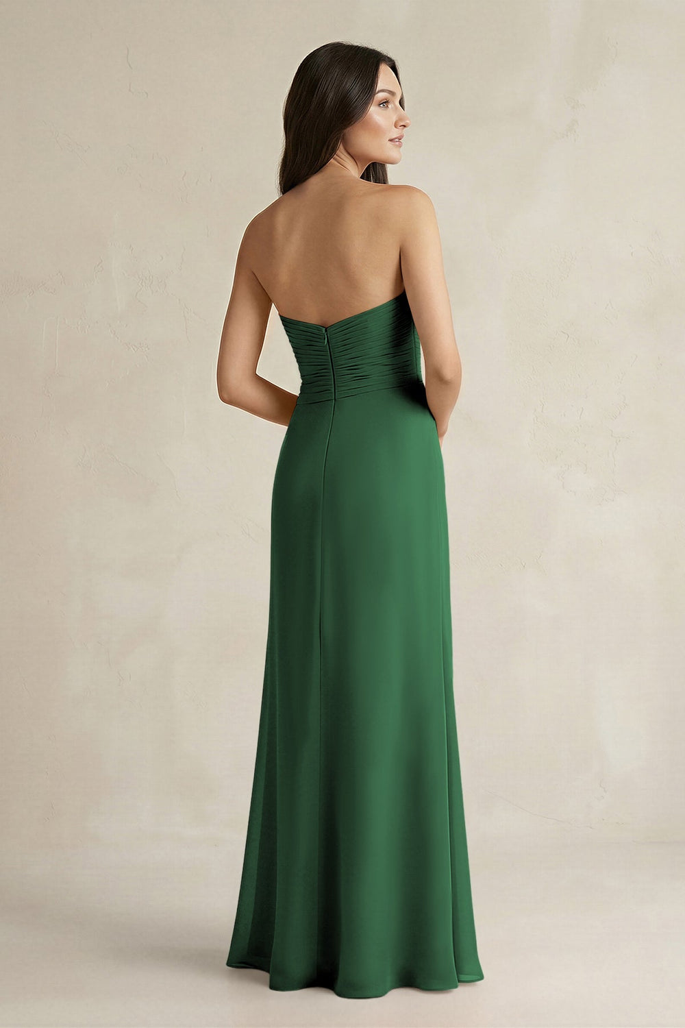 Sweetheart Chiffon Pleated Sheath Bridesmaid Dress in Dark Green - KissProm Bridesmaid Dresses
