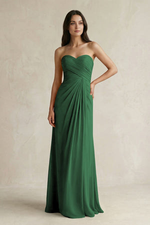 Sweetheart Chiffon Pleated Sheath Bridesmaid Dress in Dark Green - KissProm Bridesmaid Dresses