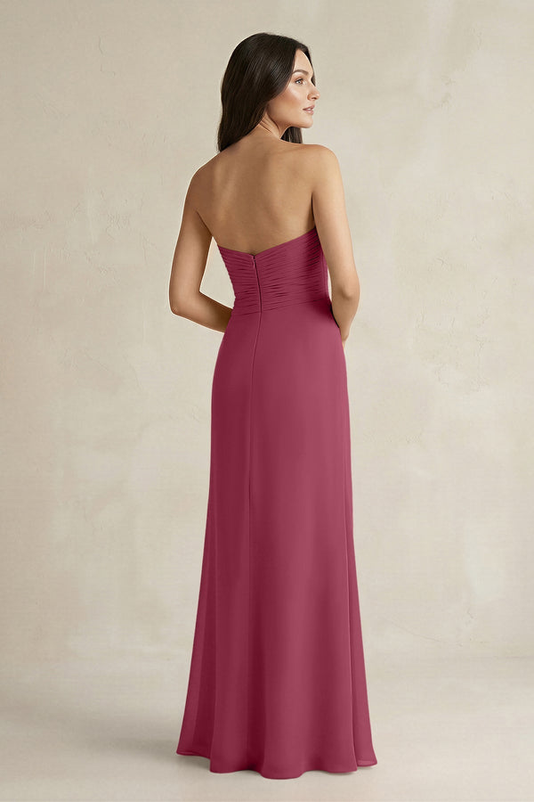 Sweetheart Chiffon Pleated Sheath Bridesmaid Dress in Desert Rose - KissProm Bridesmaid Dresses