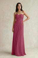 Sweetheart Chiffon Pleated Sheath Bridesmaid Dress in Desert Rose - KissProm Bridesmaid Dresses