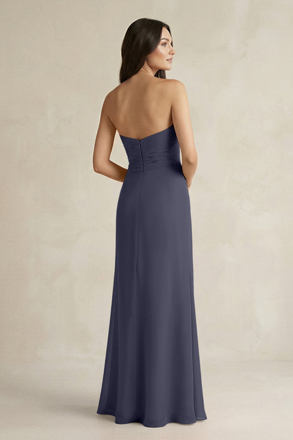 Sweetheart Chiffon Pleated Sheath Bridesmaid Dress in Dusk Blue - KissProm Bridesmaid Dresses