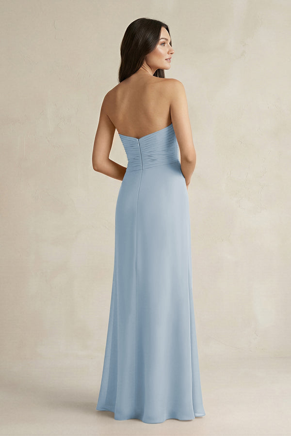 Sweetheart Chiffon Pleated Sheath Bridesmaid Dress in Dusty Blue - KissProm Bridesmaid Dresses
