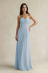 Sweetheart Chiffon Pleated Sheath Bridesmaid Dress in Dusty Blue - KissProm Bridesmaid Dresses