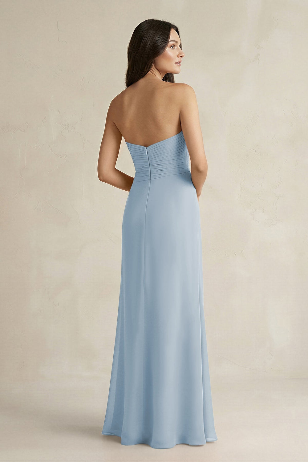 Sweetheart Chiffon Pleated Sheath Bridesmaid Dress in Dusty Blue - KissProm Bridesmaid Dresses
