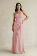 Sweetheart Chiffon Pleated Sheath Bridesmaid Dress in Dusty Rose - KissProm Bridesmaid Dresses