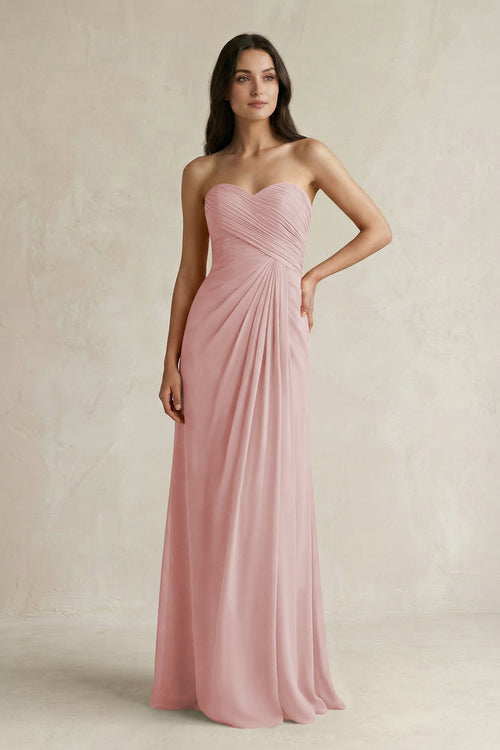 Sweetheart Chiffon Pleated Sheath Bridesmaid Dress in Dusty Rose - KissProm Bridesmaid Dresses