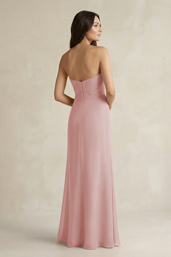 Sweetheart Chiffon Pleated Sheath Bridesmaid Dress in Dusty Rose - KissProm Bridesmaid Dresses