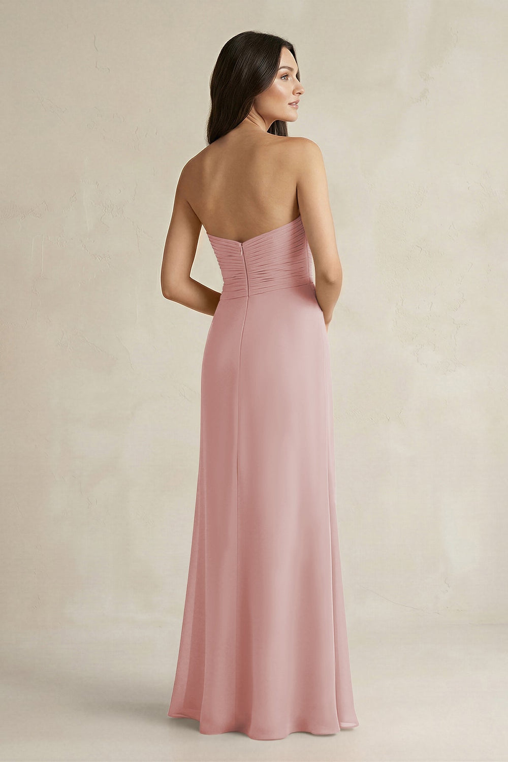 Sweetheart Chiffon Pleated Sheath Bridesmaid Dress in Dusty Rose - KissProm Bridesmaid Dresses