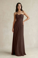Sweetheart Chiffon Pleated Sheath Bridesmaid Dress in Espresso - KissProm Bridesmaid Dresses