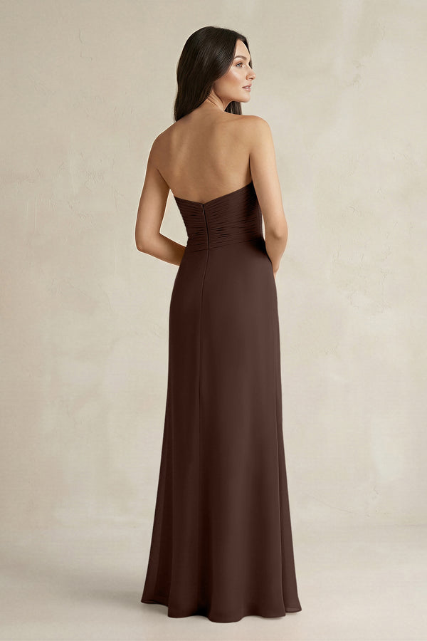 Sweetheart Chiffon Pleated Sheath Bridesmaid Dress in Espresso - KissProm Bridesmaid Dresses