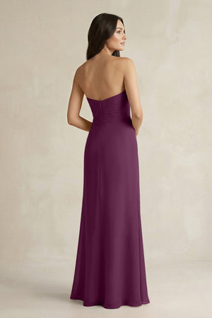 Sweetheart Chiffon Pleated Sheath Bridesmaid Dress in Fig - KissProm Bridesmaid Dresses