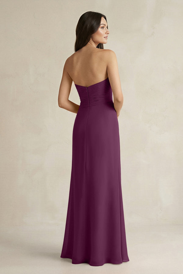 Sweetheart Chiffon Pleated Sheath Bridesmaid Dress in Fig - KissProm Bridesmaid Dresses
