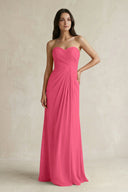 Sweetheart Chiffon Pleated Sheath Bridesmaid Dress in Fuchsia - KissProm Bridesmaid Dresses