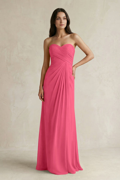 Sweetheart Chiffon Pleated Sheath Bridesmaid Dress in Fuchsia - KissProm Bridesmaid Dresses