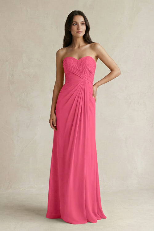 Sweetheart Chiffon Pleated Sheath Bridesmaid Dress in Fuchsia - KissProm Bridesmaid Dresses