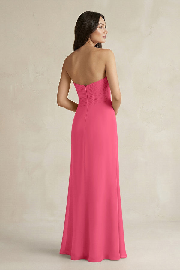 Sweetheart Chiffon Pleated Sheath Bridesmaid Dress in Fuchsia - KissProm Bridesmaid Dresses
