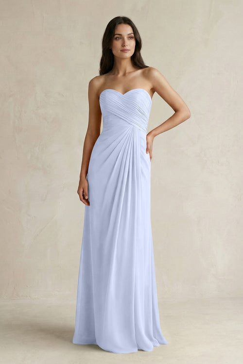 Sweetheart Chiffon Pleated Sheath Bridesmaid Dress in Ice - KissProm Bridesmaid Dresses