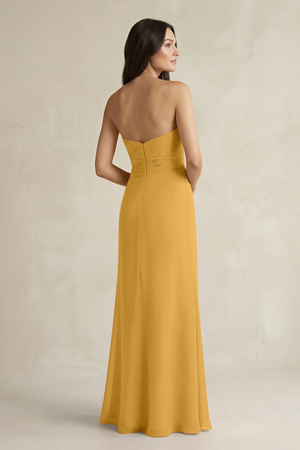 Sweetheart Chiffon Pleated Sheath Bridesmaid Dress in Marigold - KissProm Bridesmaid Dresses