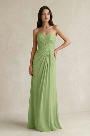 Sweetheart Chiffon Pleated Sheath Bridesmaid Dress in Matcha - KissProm Bridesmaid Dresses