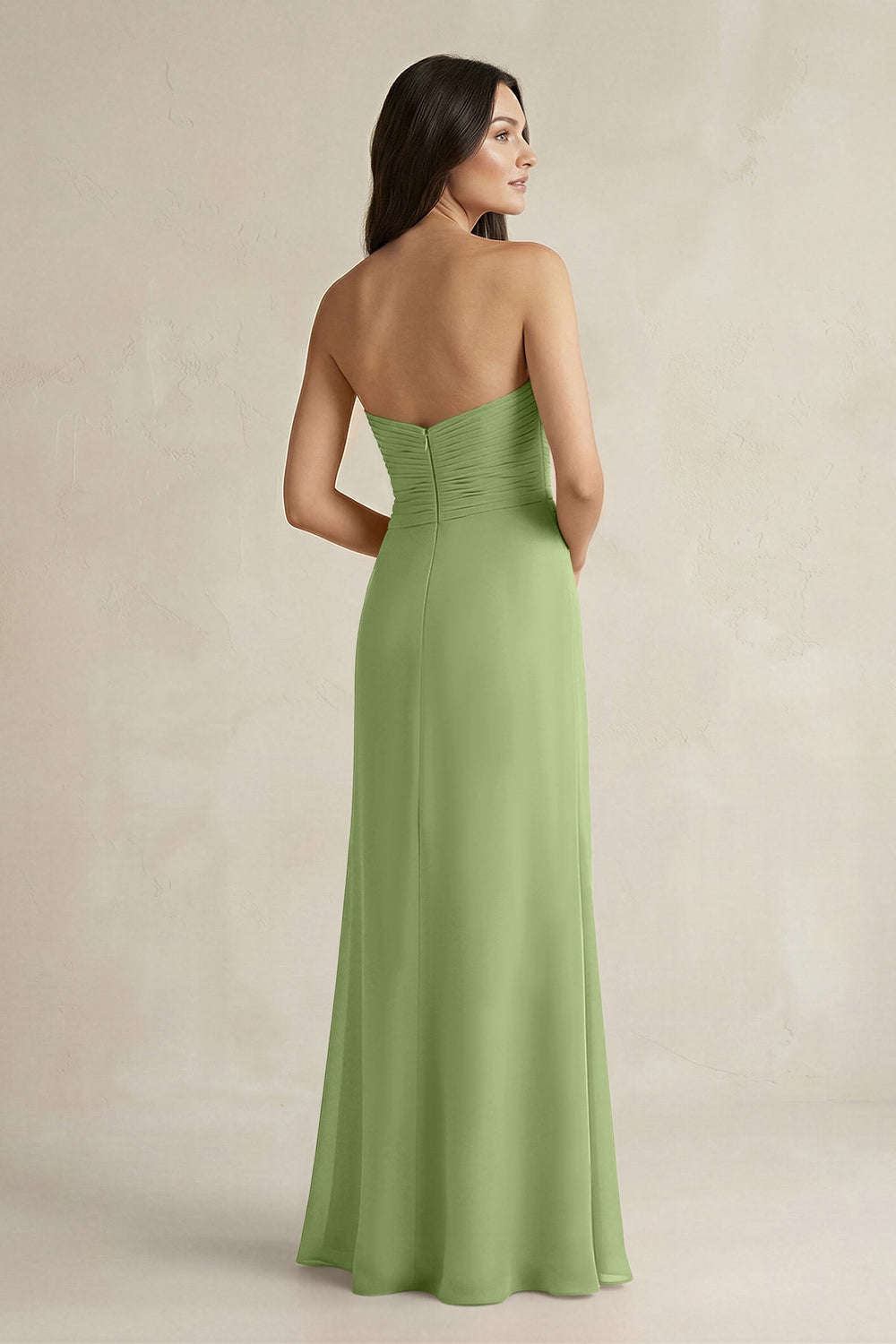 Sweetheart Chiffon Pleated Sheath Bridesmaid Dress in Matcha - KissProm Bridesmaid Dresses