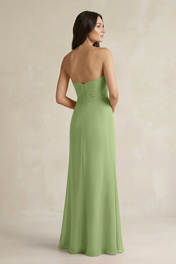 Sweetheart Chiffon Pleated Sheath Bridesmaid Dress in Matcha - KissProm Bridesmaid Dresses