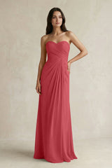 Sweetheart Chiffon Pleated Sheath Bridesmaid Dress in Merlot - KissProm Bridesmaid Dresses