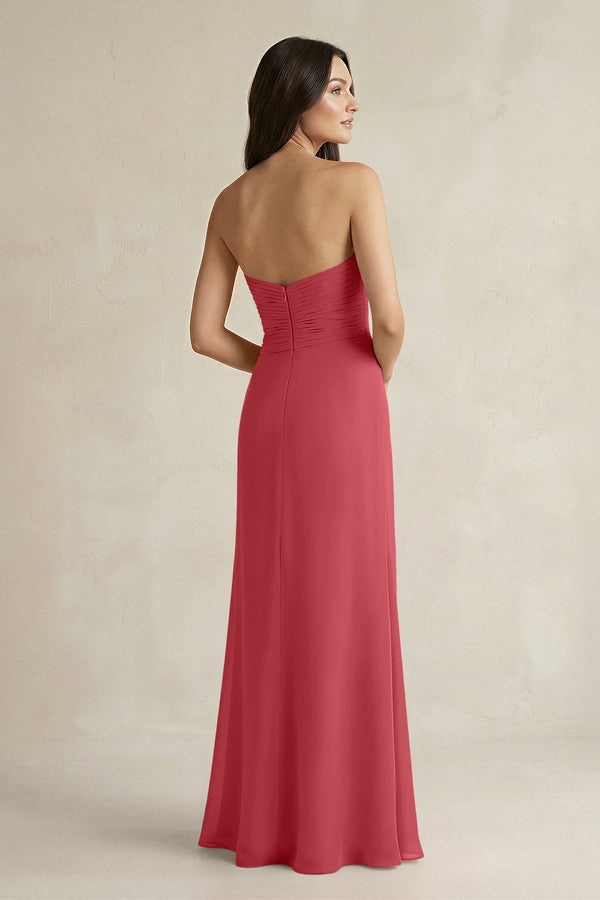Sweetheart Chiffon Pleated Sheath Bridesmaid Dress in Merlot - KissProm Bridesmaid Dresses