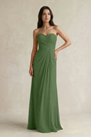 Sweetheart Chiffon Pleated Sheath Bridesmaid Dress in Moss - KissProm Bridesmaid Dresses