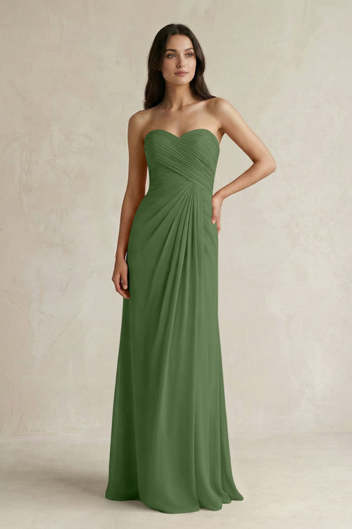 Sweetheart Chiffon Pleated Sheath Bridesmaid Dress in Moss - KissProm Bridesmaid Dresses