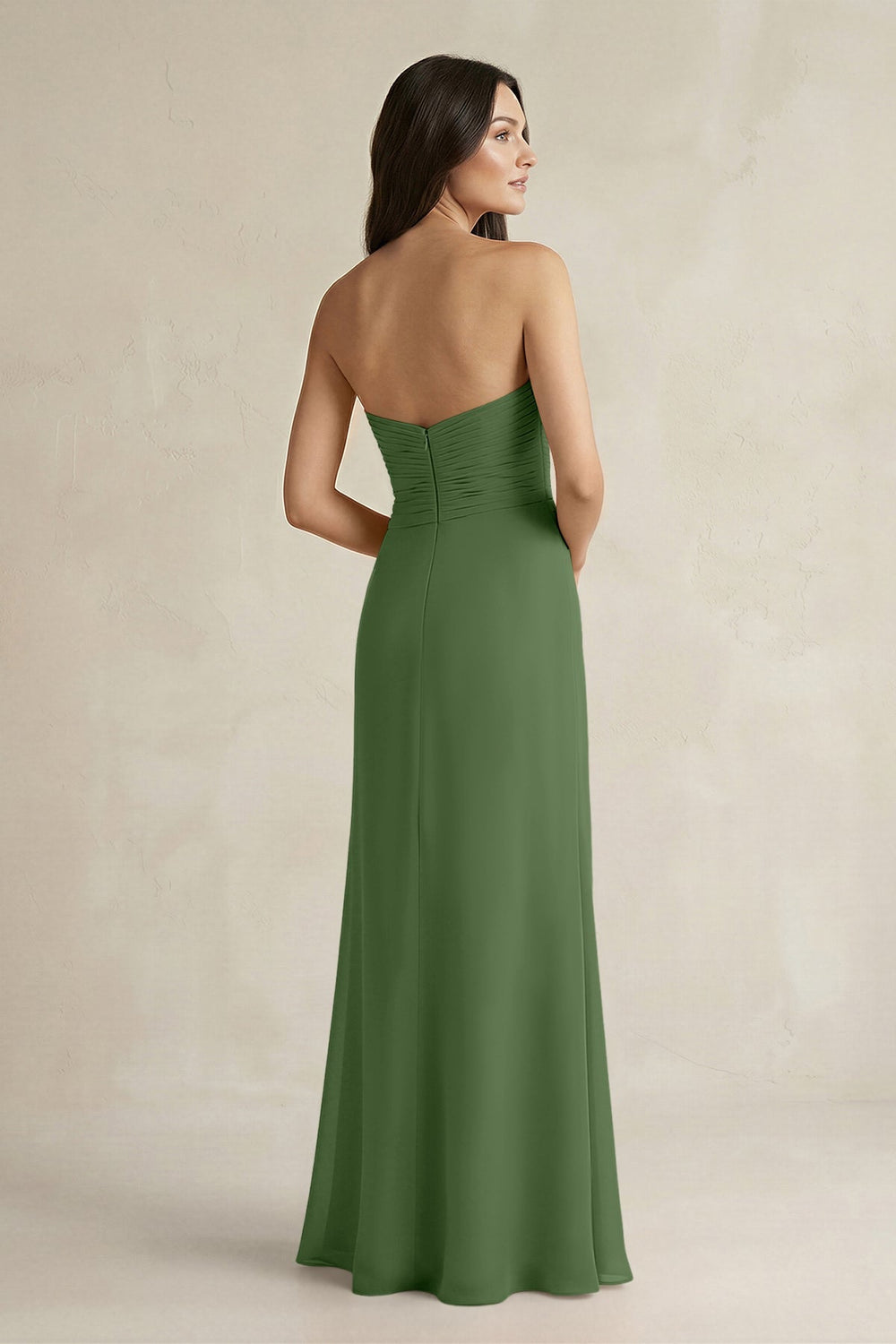Sweetheart Chiffon Pleated Sheath Bridesmaid Dress in Moss - KissProm Bridesmaid Dresses