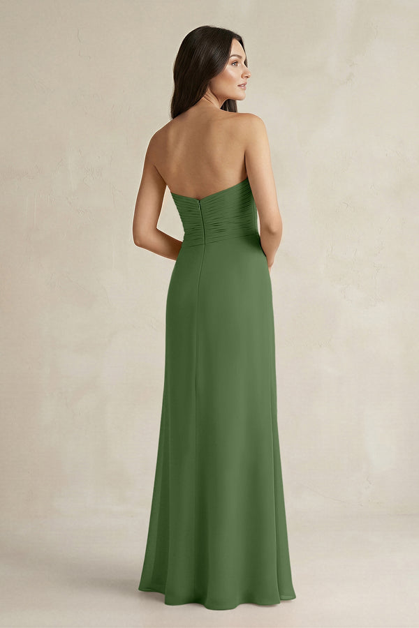 Sweetheart Chiffon Pleated Sheath Bridesmaid Dress in Moss - KissProm Bridesmaid Dresses