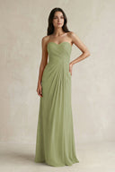 Sweetheart Chiffon Pleated Sheath Bridesmaid Dress in Moss Green - KissProm Bridesmaid Dresses