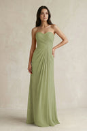 Sweetheart Chiffon Pleated Sheath Bridesmaid Dress in Moss Green - KissProm Bridesmaid Dresses