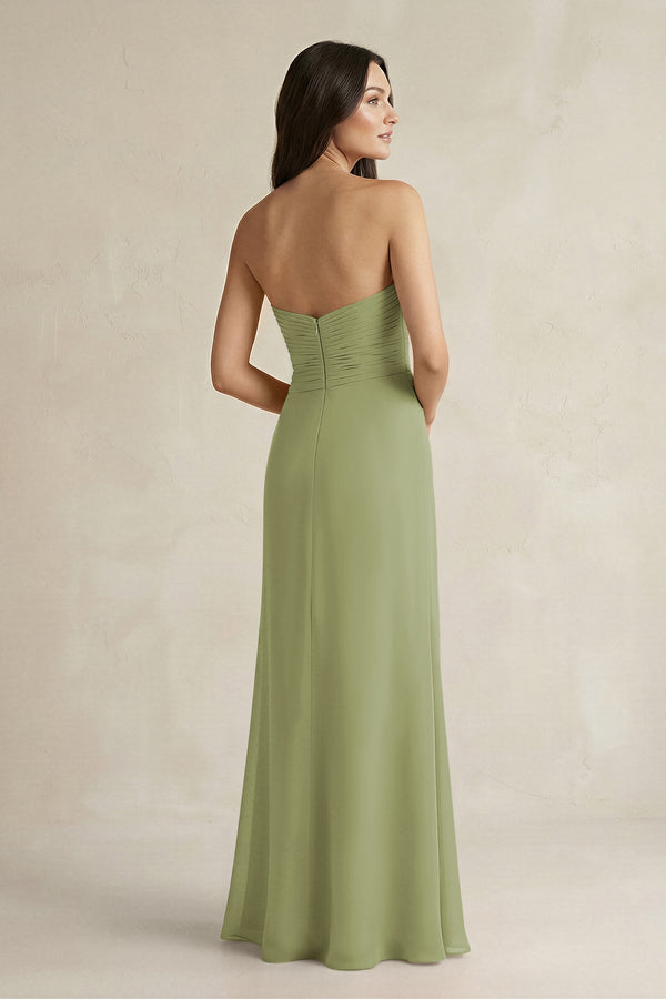 Sweetheart Chiffon Pleated Sheath Bridesmaid Dress in Moss Green - KissProm Bridesmaid Dresses