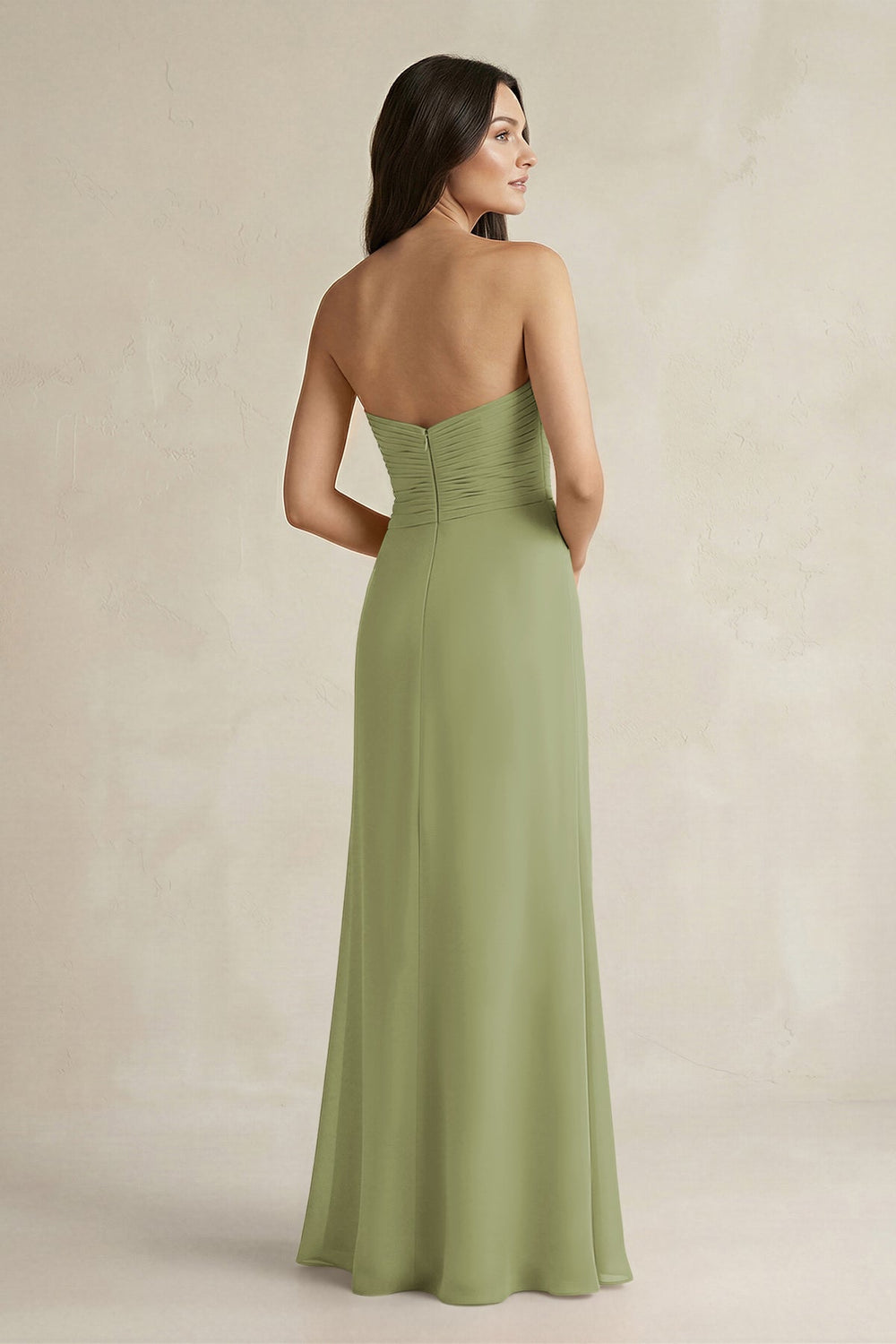 Sweetheart Chiffon Pleated Sheath Bridesmaid Dress in Moss Green - KissProm Bridesmaid Dresses