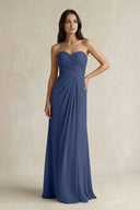 Sweetheart Chiffon Pleated Sheath Bridesmaid Dress in Navy - KissProm Bridesmaid Dresses