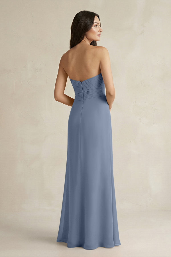 Sweetheart Chiffon Pleated Sheath Bridesmaid Dress in Neptune - KissProm Bridesmaid Dresses