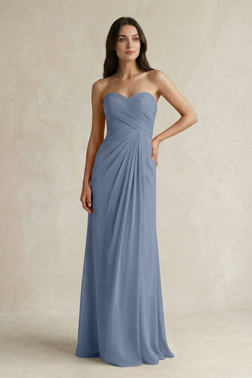 Sweetheart Chiffon Pleated Sheath Bridesmaid Dress in Neptune - KissProm Bridesmaid Dresses