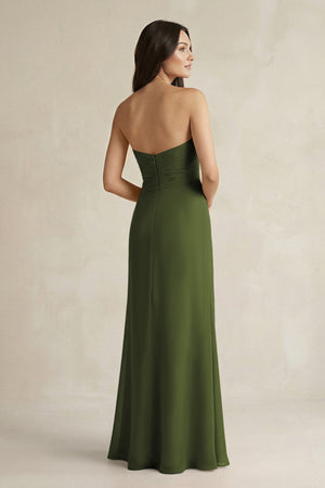 Sweetheart Chiffon Pleated Sheath Bridesmaid Dress in Olive - KissProm Bridesmaid Dresses
