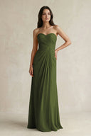 Sweetheart Chiffon Pleated Sheath Bridesmaid Dress in Olive - KissProm Bridesmaid Dresses