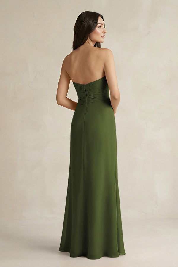 Sweetheart Chiffon Pleated Sheath Bridesmaid Dress in Olive - KissProm Bridesmaid Dresses