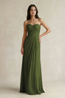 Sweetheart Chiffon Pleated Sheath Bridesmaid Dress in Olive - KissProm Bridesmaid Dresses