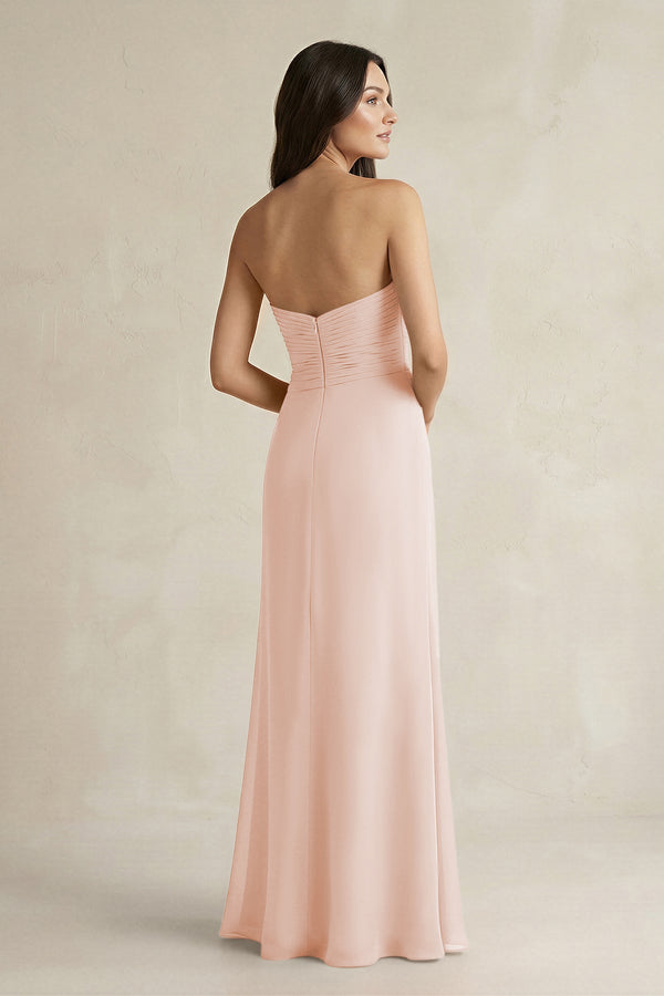 Sweetheart Chiffon Pleated Sheath Bridesmaid Dress in Pale Blush - KissProm Bridesmaid Dresses