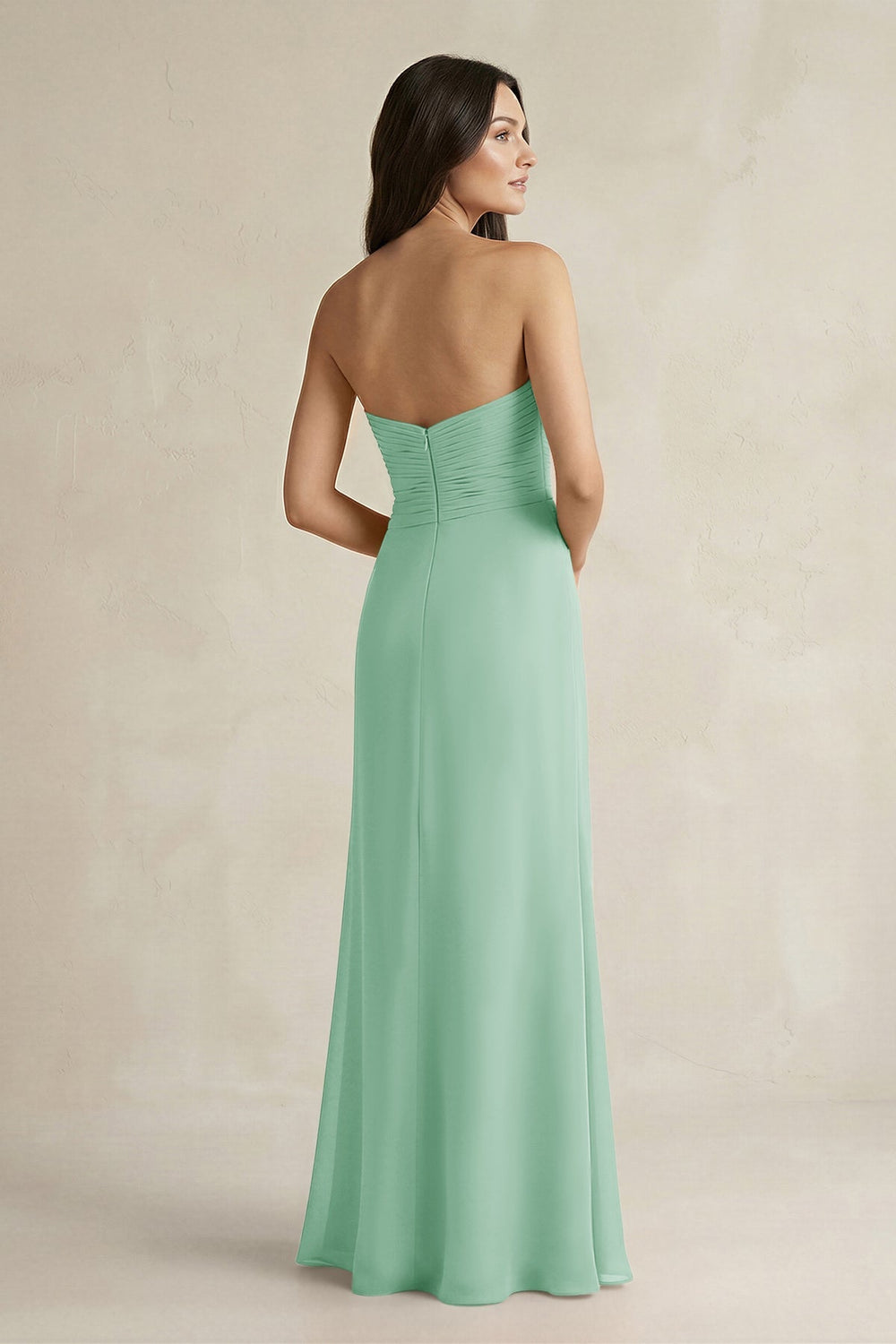 Sweetheart Chiffon Pleated Sheath Bridesmaid Dress in Pale Pistachio - KissProm Bridesmaid Dresses