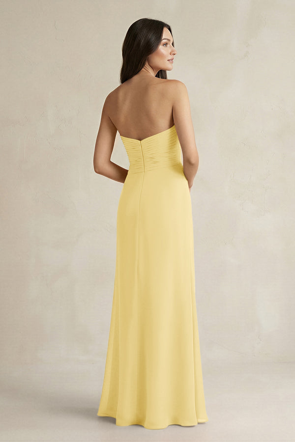 Sweetheart Chiffon Pleated Sheath Bridesmaid Dress in Pastel Yellow - KissProm Bridesmaid Dresses