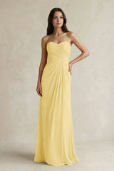 Sweetheart Chiffon Pleated Sheath Bridesmaid Dress in Pastel Yellow - KissProm Bridesmaid Dresses