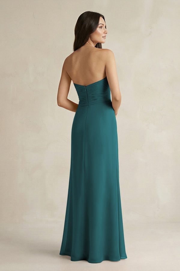 Sweetheart Chiffon Pleated Sheath Bridesmaid Dress in Pine - KissProm Bridesmaid Dresses